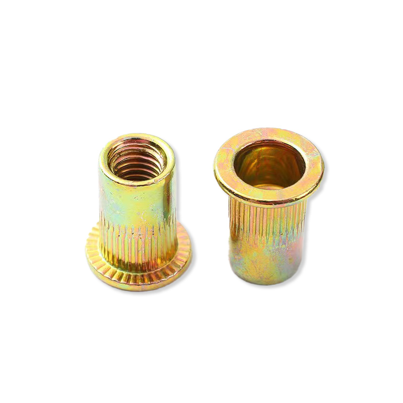 Flat head knurled riveted nuts