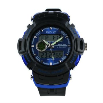 Brand New Mens Rubber Strap Blue Analog Digital Dual Dial Sport Watch WS058
