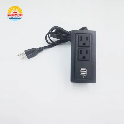 US Style Recessed Mounted Furniture Plastic Electric Socket with Dual USB and Shutter Sockets