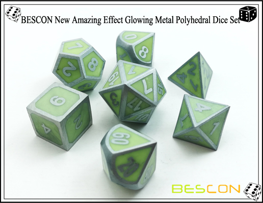 BESCON New Amazing Effect Glowing in the Dark Metal Polyhedral Role Playing RPG Game Dice Set of 7-2