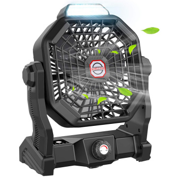 USB Rechargeable Battery Operated Outdoor Camping Fan with LED Lantern and Head Rotation