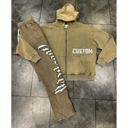 Trendy Acid Wash Custom Tracksuit Sweat Suit
