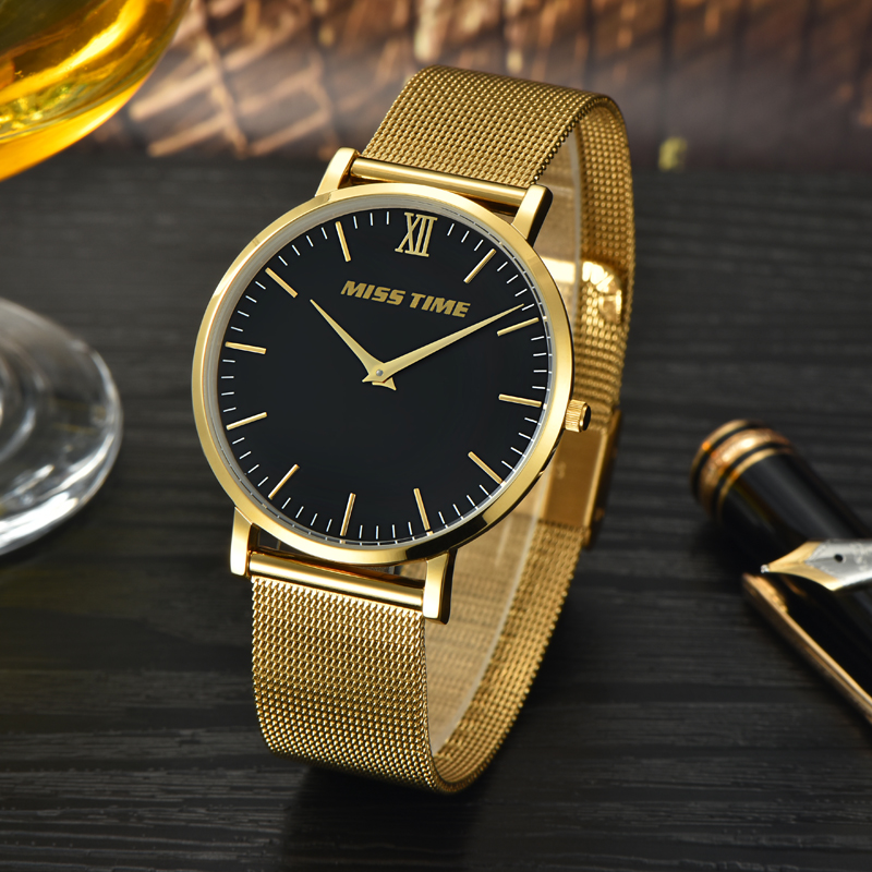 case back stainless steel goldlis band mesh quartz watch