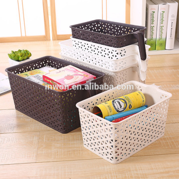 Brown beige white Square Rattan wicker Plastic storage basket with handle
