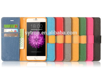 Luxury style prevention fell denim leather universal leather flip phone case for iphone 6splus