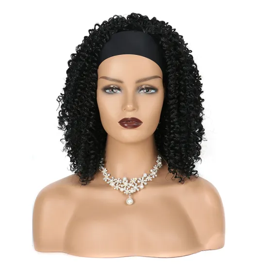 Adjustable Headband Wigs for Black Wholesale Cheap Glueless Synthetic Kinky Curly Women None Lace Wigs Swiss Lace Long