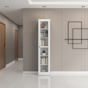 Modern Glass Door Bookcase: 5-Layer Home Living Room Furniture with Tall Metal Structure