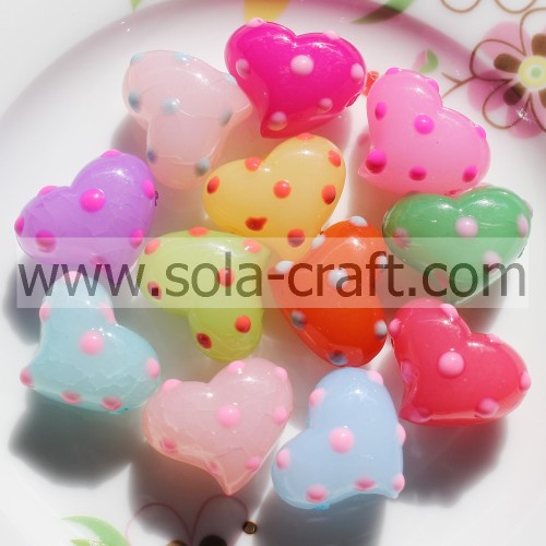 23*29MM Dots Jelly Colorful Quality Acrylic Heart Charm Beads Pattern