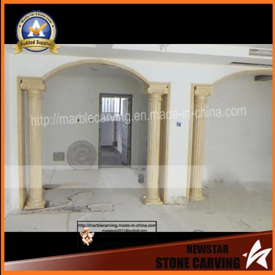 Beige Gyptain Marble Carving Indoor Pillars, Hollow Columns