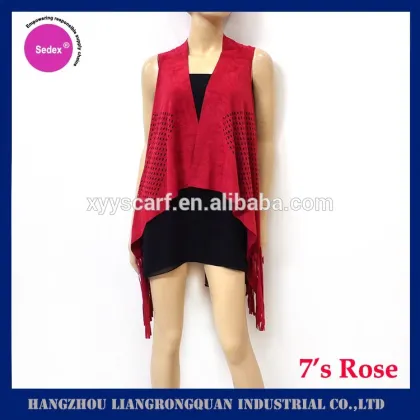 HANGZHOU fashionable suede vest shawls with fringe shawls