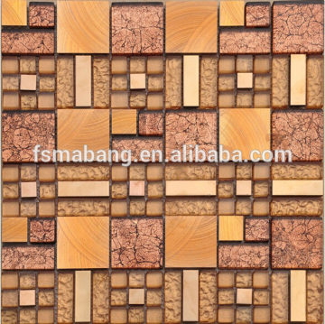 MBL5002 Muti Size Gold Brushed Aluminum Mosaic Mixed Gold Foiled Glass Mosaic