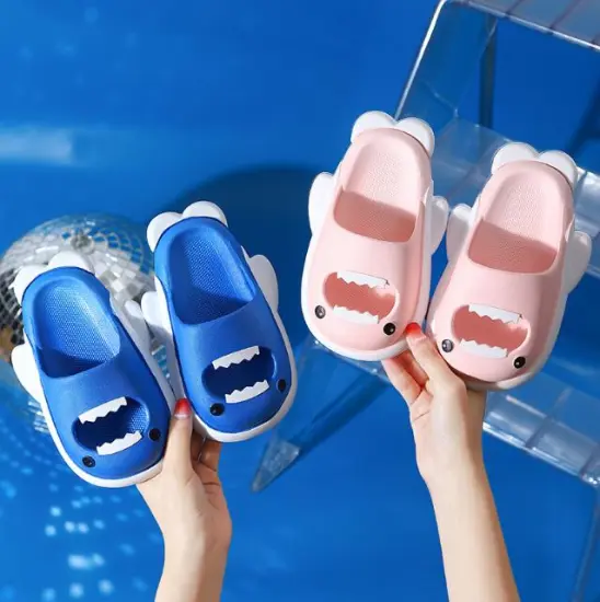 Cartoon Lovely Girls' Pink Summer Beach Sliders with Animal Style Shark Design for Kids