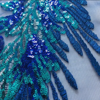 DIY Sequin Phoenix Tail Wedding Fashion Embroidery Lace Applique Children's Dress