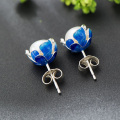 Wholesale 925 Sterling Silver Ear Stud Cloisonne Flower Freshwater Pearl Earrings