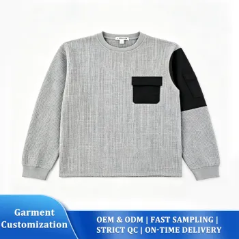 Spliced Waffle Knit Crew Sweatshirt