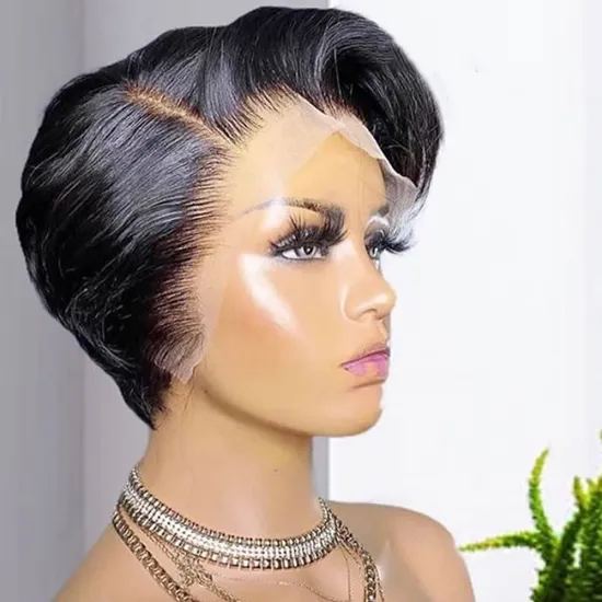 Transparent Frontal Lace Wig for Women - Pre-Plucked Short Straight Bob Human Hair Pixie Cut Wig