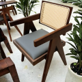 Contemporary Wood Armchair Woven Back Fabric Seat Modern Leisure Chair for Living Room Hotel Home Bar