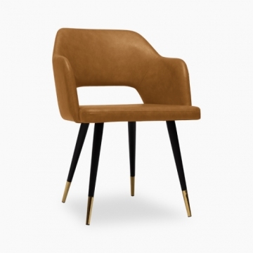 Raven Carver Dining Chair, Tan Velvet & Walnut With Gold Tips