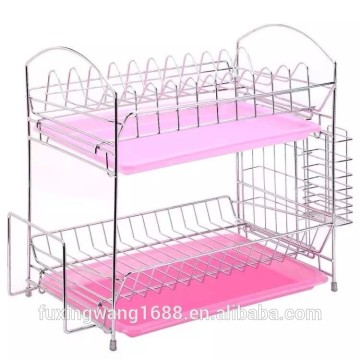 Chrome-plated Steel 2-Tier Dish Rack with Drainboard / Cutlery Cup
