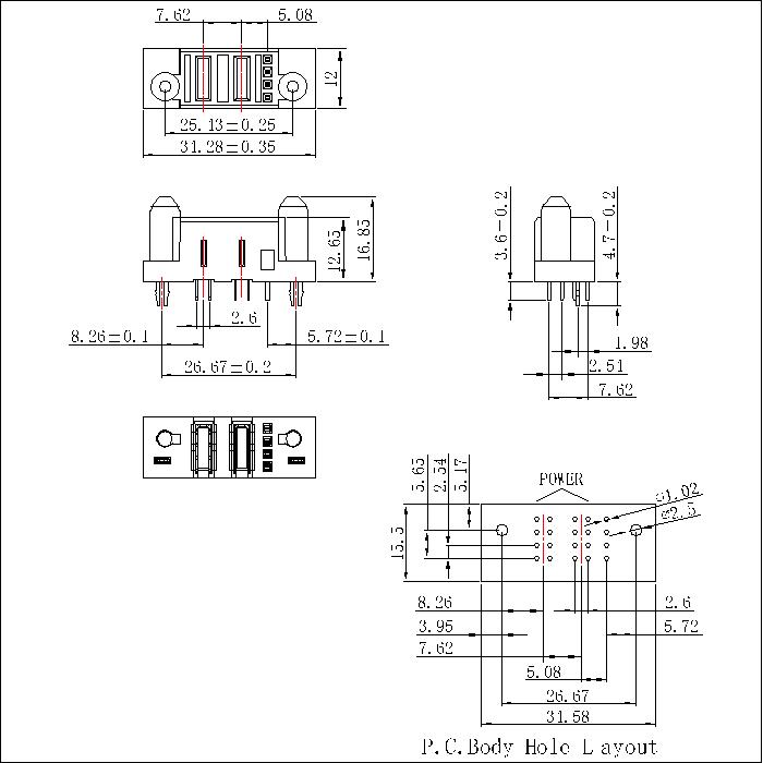 PSPF7.62S-0204G0G0AEX 7.62MM 2P Power+4P Signal Female Straight Dip Power Connector