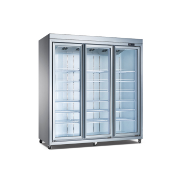 BEU 2100L Supermarket Beverage Showcase: 3 Glass Door Display Fridge