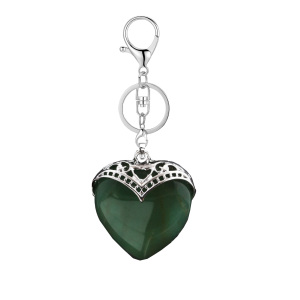 Green Aventurine Antique Silver Alloy Heart Pendant Keychain