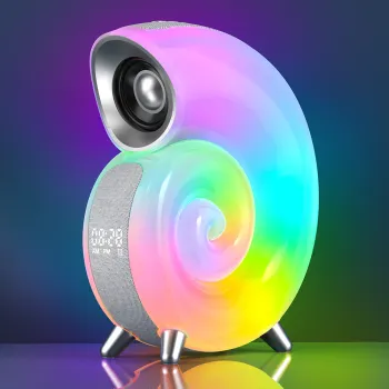 5-in-1 Smart Conch Table Lamp: RGB Music Night Light with BT Speaker & Alarm Clock