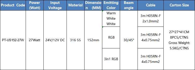 152mm 27watt Underwater Spot Light