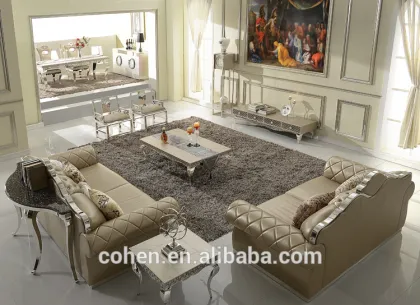 luxury leather sofa stainless steel italian genuine leather sofa SF017