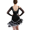 جديد نمط أسود الدانتيل طويلة الأكمام سيدة مخصصة المنافسة اللاتينية الرقص اللباس
