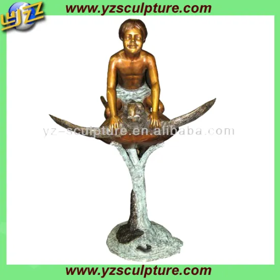 copper boy statue with turtle statues for sale