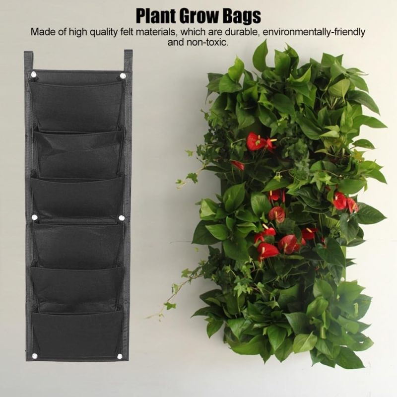 Eco-Friendly 6 Pocket Felt Hanging Planter Bag