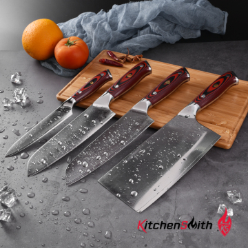 4pcs Hot sale Damascus kitchen knife set with pakka wood handle