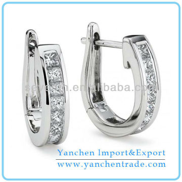 Latest Earring Designs Rhodium Plated CZ Diamond Brass Hoop Earrings