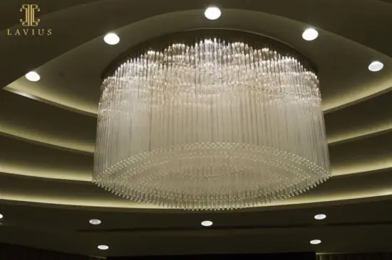Round large lighting chandelier in hall