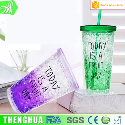 double wall change color freezer cup, starbucks cup with straw