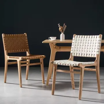 High-Quality Solid Wood Dining Chairs: Minimalist Design, Leather Armrests - Perfect for Restaurants and Leisure Spaces