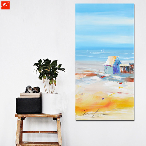 Handmade Cartoon House Seaside Skyline Oil Painting