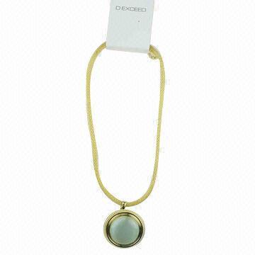 Round Cat's Eye Pendant Mesh Chain Gold-plated Necklace, Small/Color Story Orders, for Spring/Summer