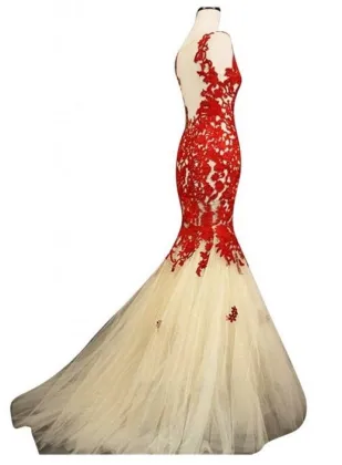 Red Lace Bridal Gown 2015 Mermaid Wedding Dress