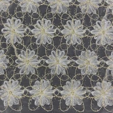 3D Discoid Flower Transparent Sequins Embroidery Fabric