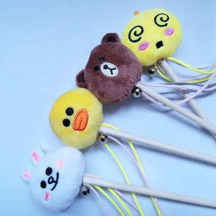Interactive Cat Toy Cat Teaser Toy Plush Wood Teaser Stick With Bell