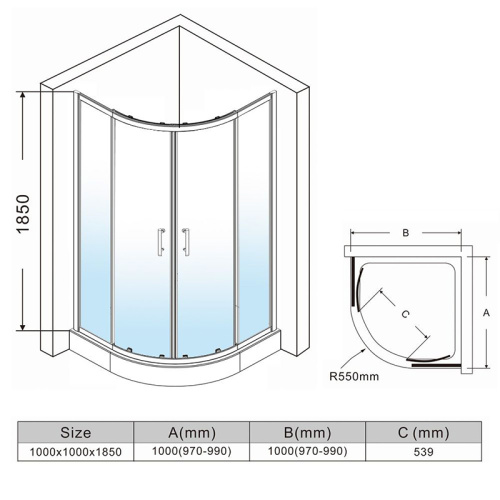 SALLY Quadrant Self-clean Coated Shower Sliding Enclosure