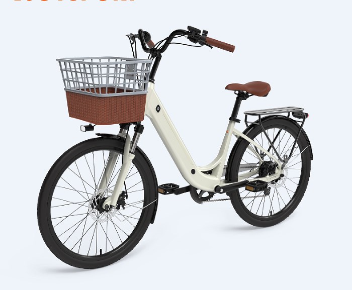 Bicicleta assistida por poder com cesta