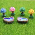 Arbre fruitier coloré Lotus piscine Figurine décoration fée jardin mousse ornement Miniature dessin animé nourriture pour animaux Statu résine artisanat