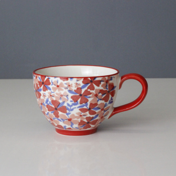 Custom Small Floral Ceramic Tea Cup with Big Handle - 500ml Porcelain Mug for Home Use & Gift
