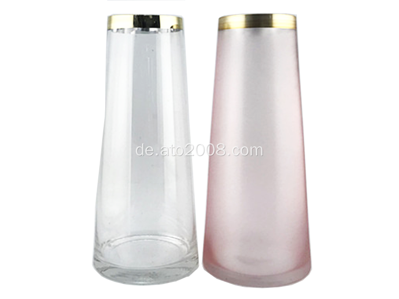 Vase aus klarem & rosafarbenem Glas mit Goldrand