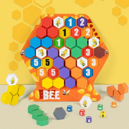 Wooden Honeycomb Building Blocks: A Fun and Educational Game for Bees to Match and Assemble Their Hive