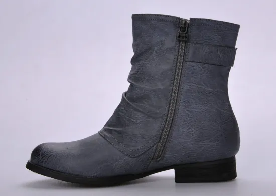 Wooden Stacked Womens Booties Shoes , Black Heel Ladys Shoes