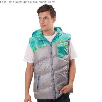 Reversible unisex down vest with hood
